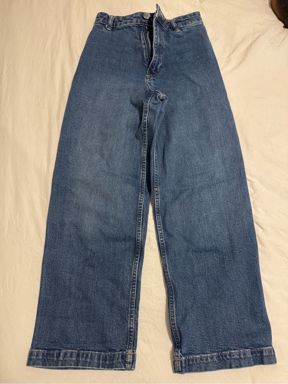 H&M Wide Leg Flared Jeans in Medium Blue Denim